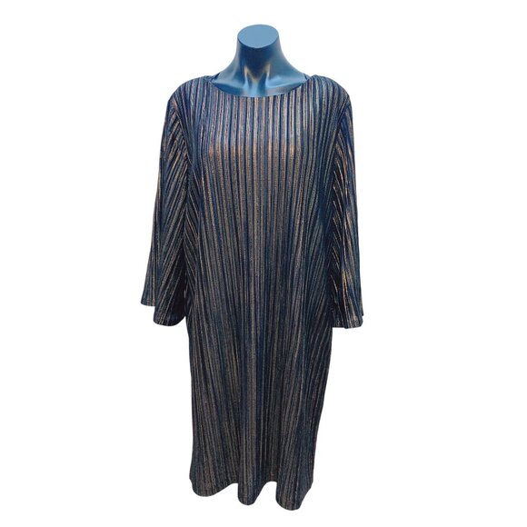 NWT Chicos Size 3 Black & Metallic Lurex Stripe Velvet Dress - Picture 1 of 6